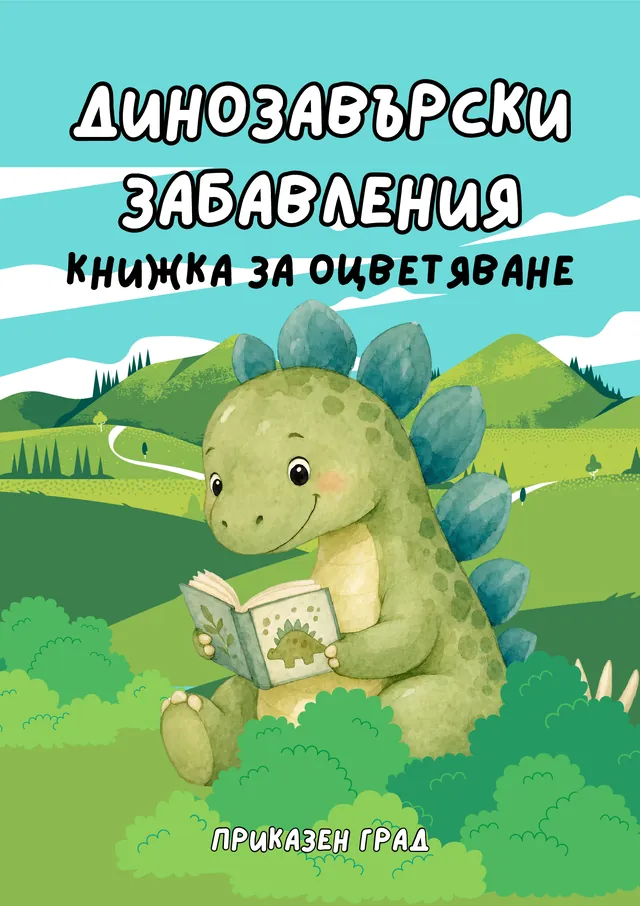 Корица на книжка за оцветяване „Динозавърски забавления“